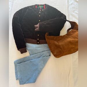 Cozy Quilted CLARE V Dark Chocolate (so on trend) Velvety Bomber Jacket NWT